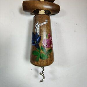 Wine Opener from Switzerland , city of Zermatt with Hand Painted Flowers on wood